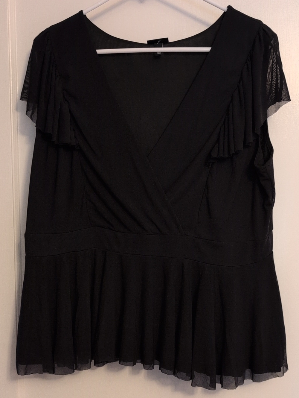 torrid Black Faux-Wrap Flutter Sleeve Peplum Top